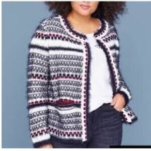 Lane Bryant Striped Eyelash Open Front Cardigan Size 14/16